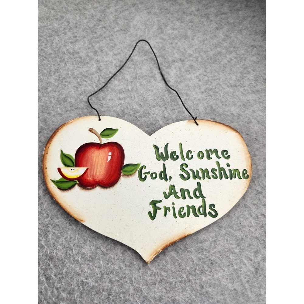 Hand Painted Welcome God Sunshine Friends Heart Wooden Sign Cottagecore Wall Art